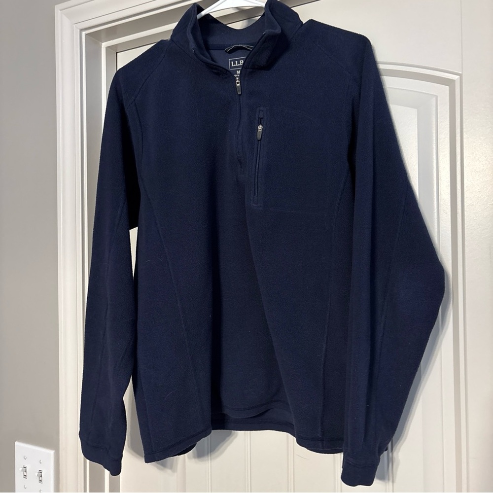 LL Bean Fleece Pullover Shirt Women's M Blue Long Sleeve 1/4 Zip Sweater